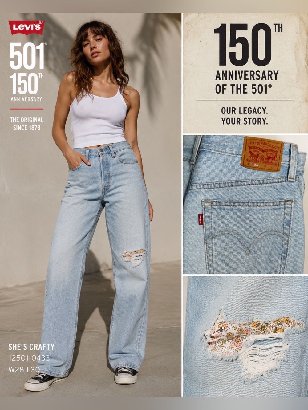 Levi’s 501 She’s Crafty 150th Anniversary Floral Patch Jeans W28 L30